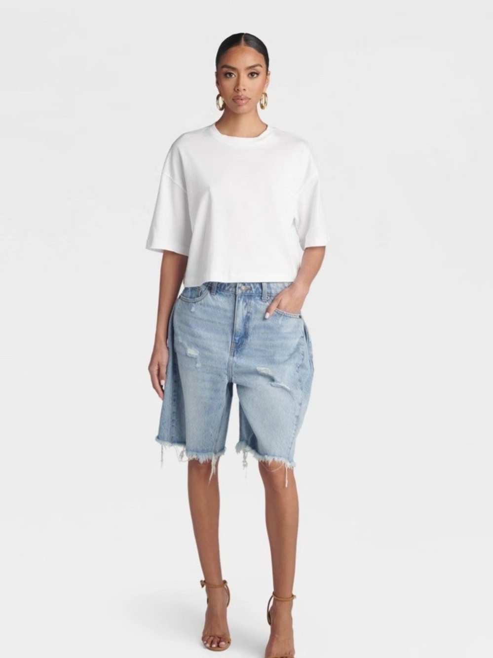 KBB by Khalana Wid Leg Bermuda Denim Shorts - Picture 3 of 4